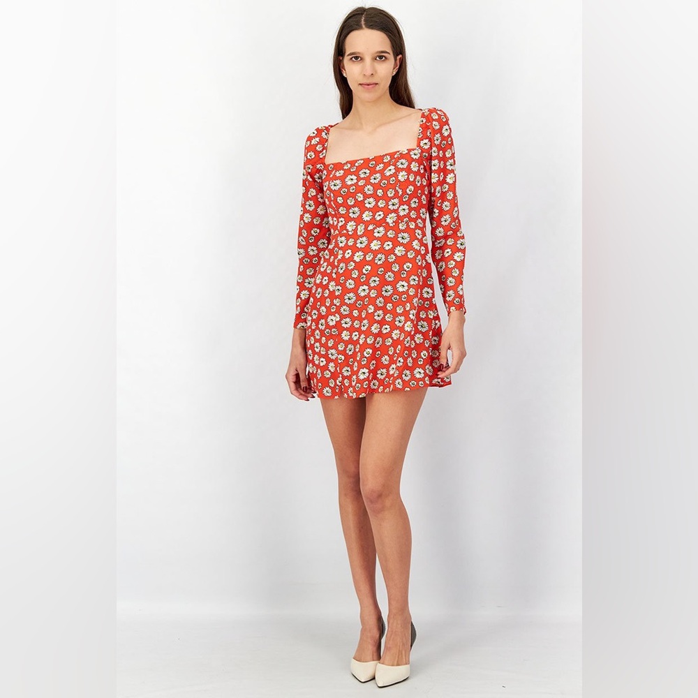 NWT ASOS Long Sleeve Square Neck Floral Dress - 00 Petite